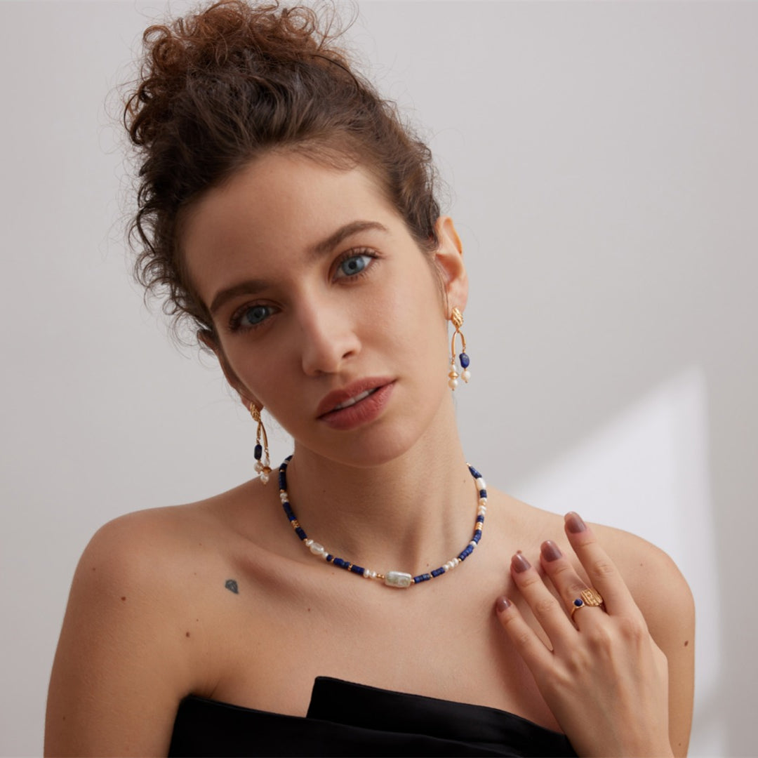Dainty Lapis Lazuli Pearl Necklace