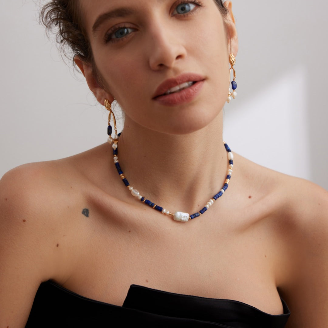 Dainty Lapis Lazuli Pearl Necklace