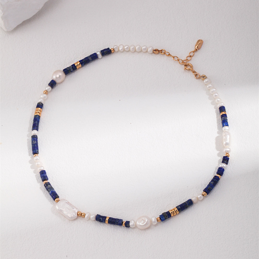 Dainty Lapis Lazuli Pearl Necklace
