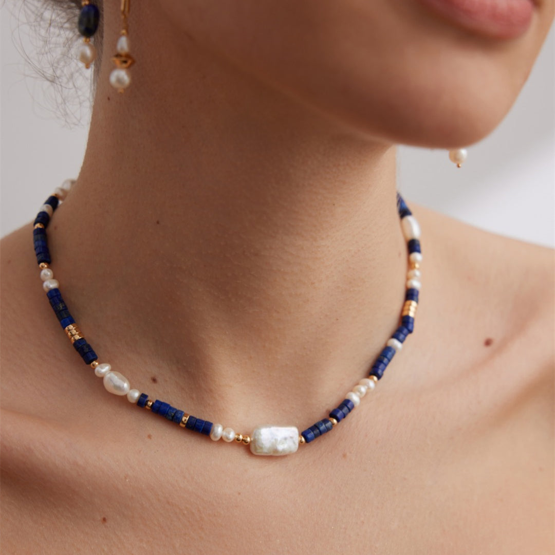 Dainty Lapis Lazuli Pearl Necklace