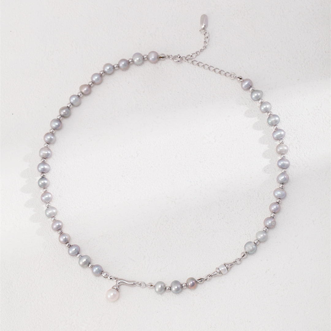 Gray Freshwater Pearl Necklace with White Pearl Pendant