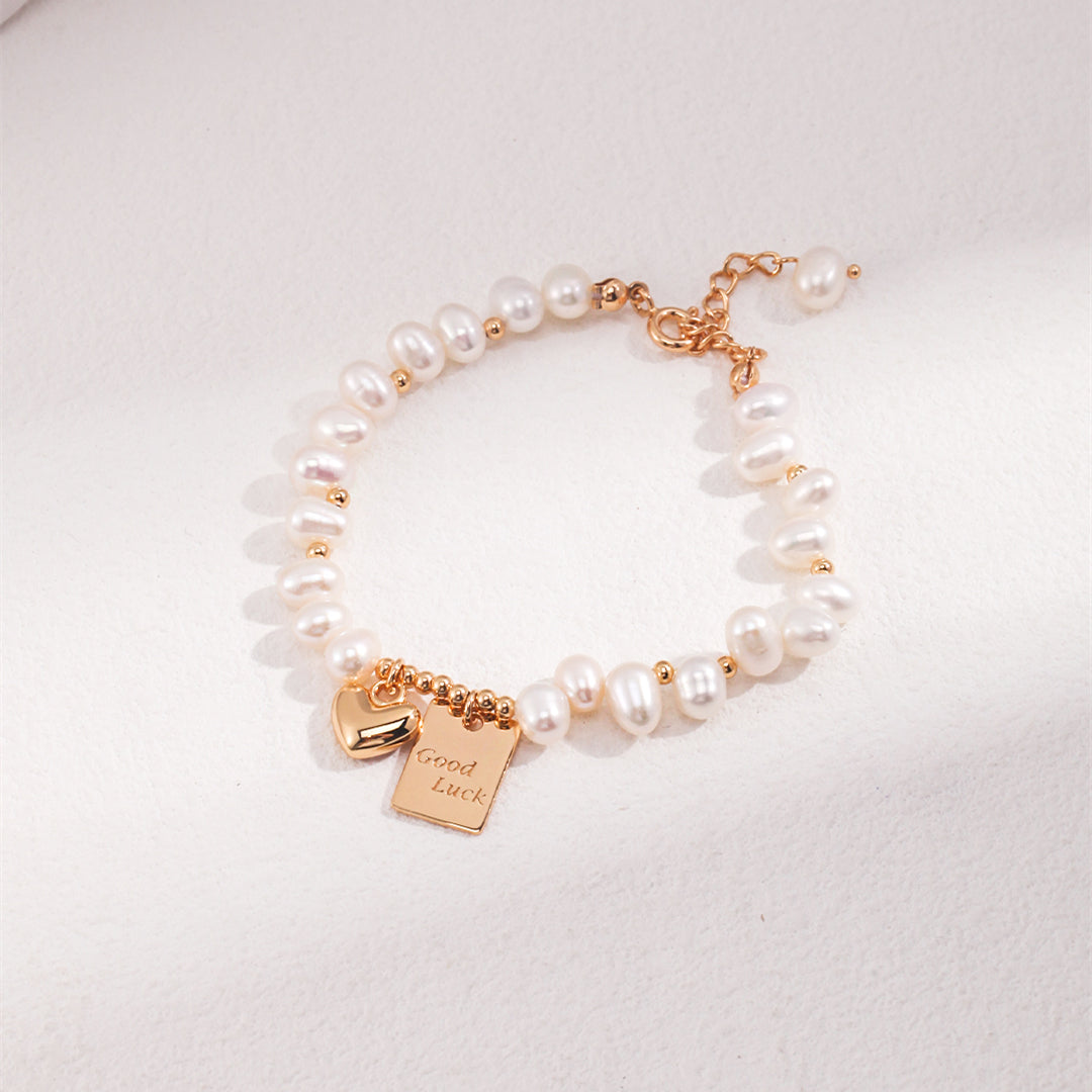 Freshwater Pearl Bracelet with Heart Charms
