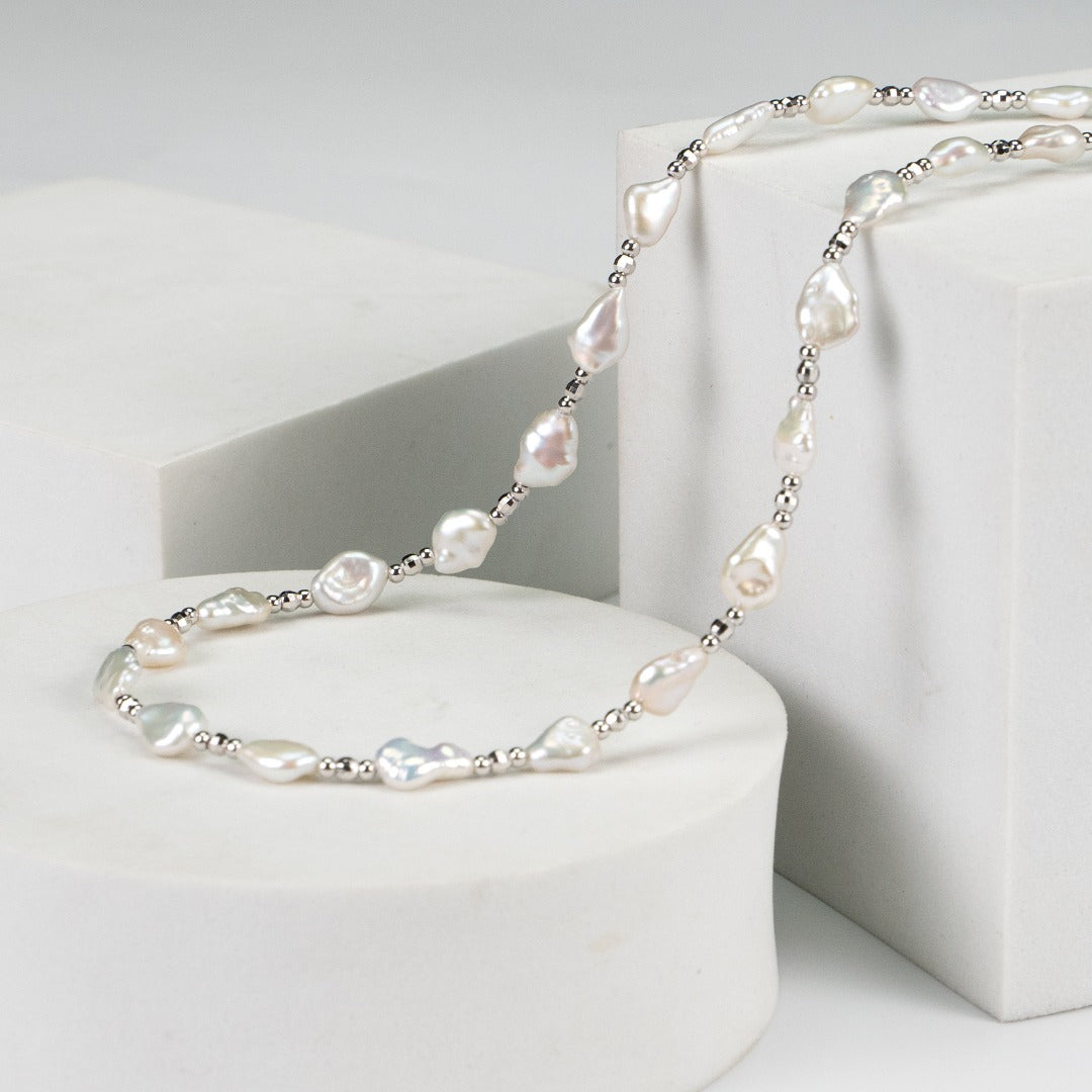 925 Sterling Silver Baroque Pearl Necklace