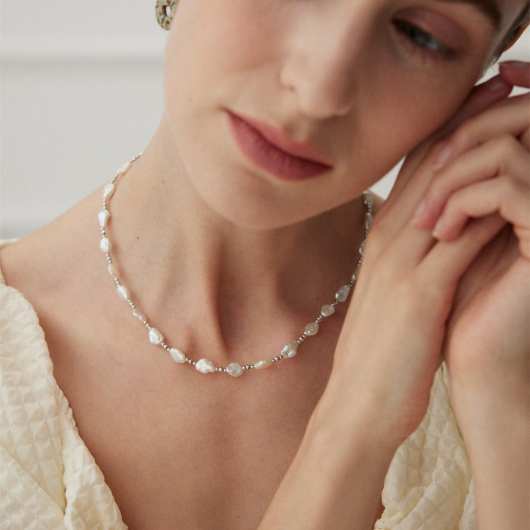 925 Sterling Silver Baroque Pearl Necklace