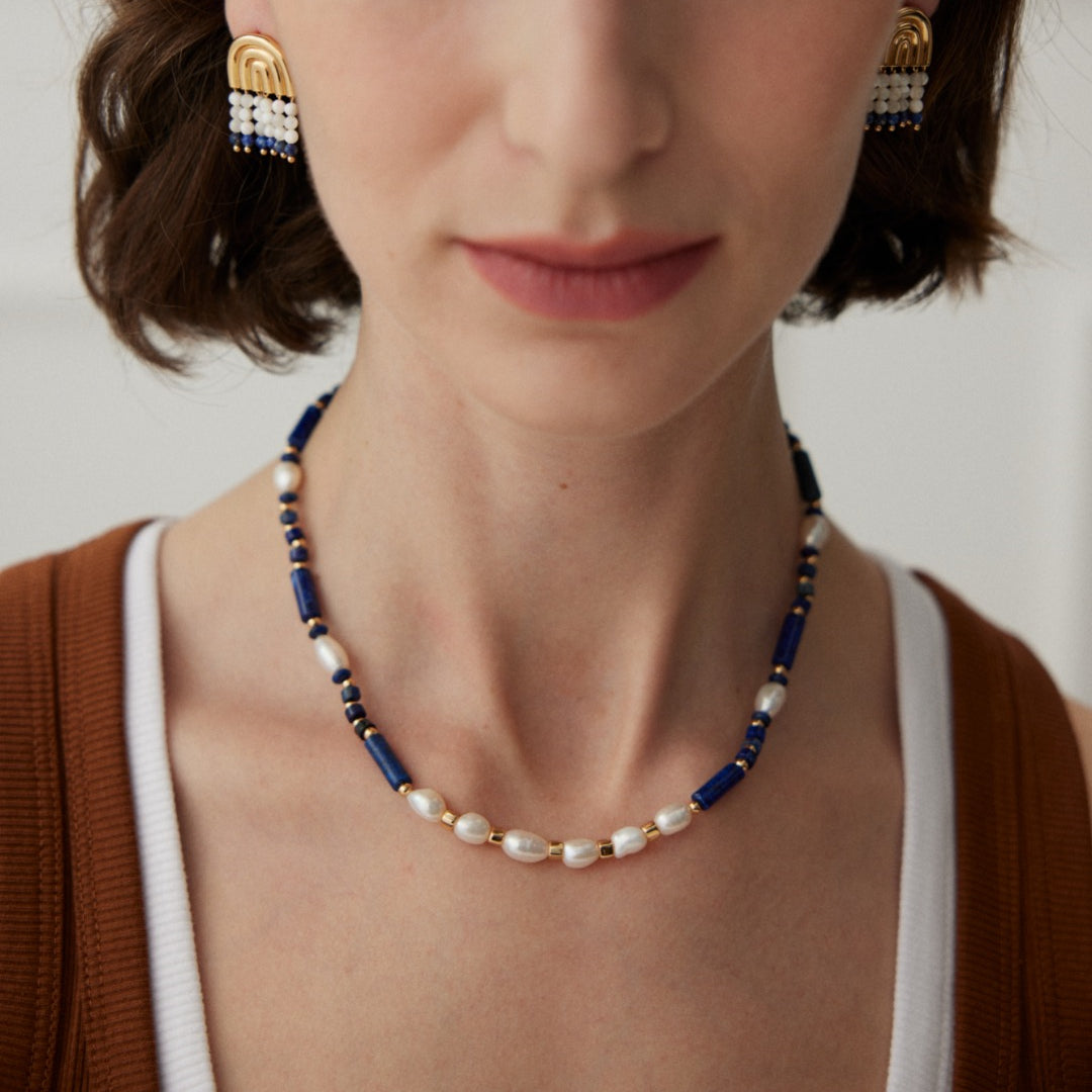 Freshwater Pearl and Lapis Lazuli Necklace