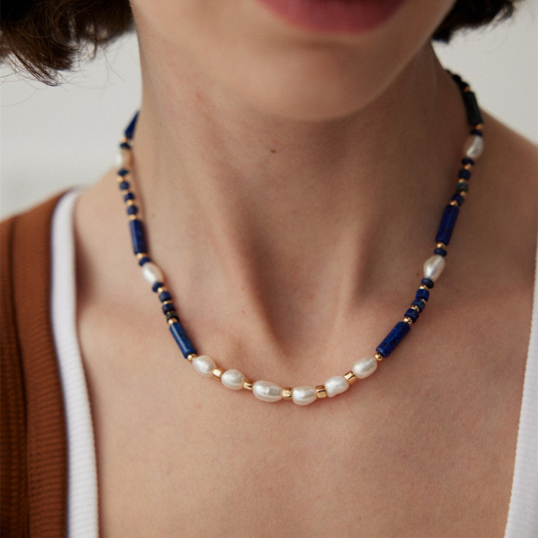 Freshwater Pearl and Lapis Lazuli Necklace