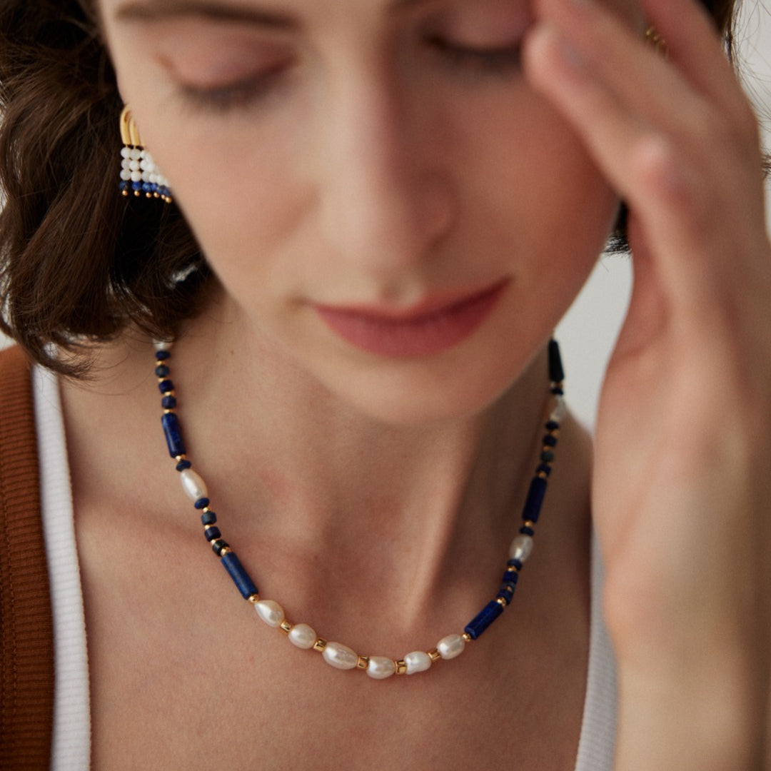 Freshwater Pearl and Lapis Lazuli Necklace