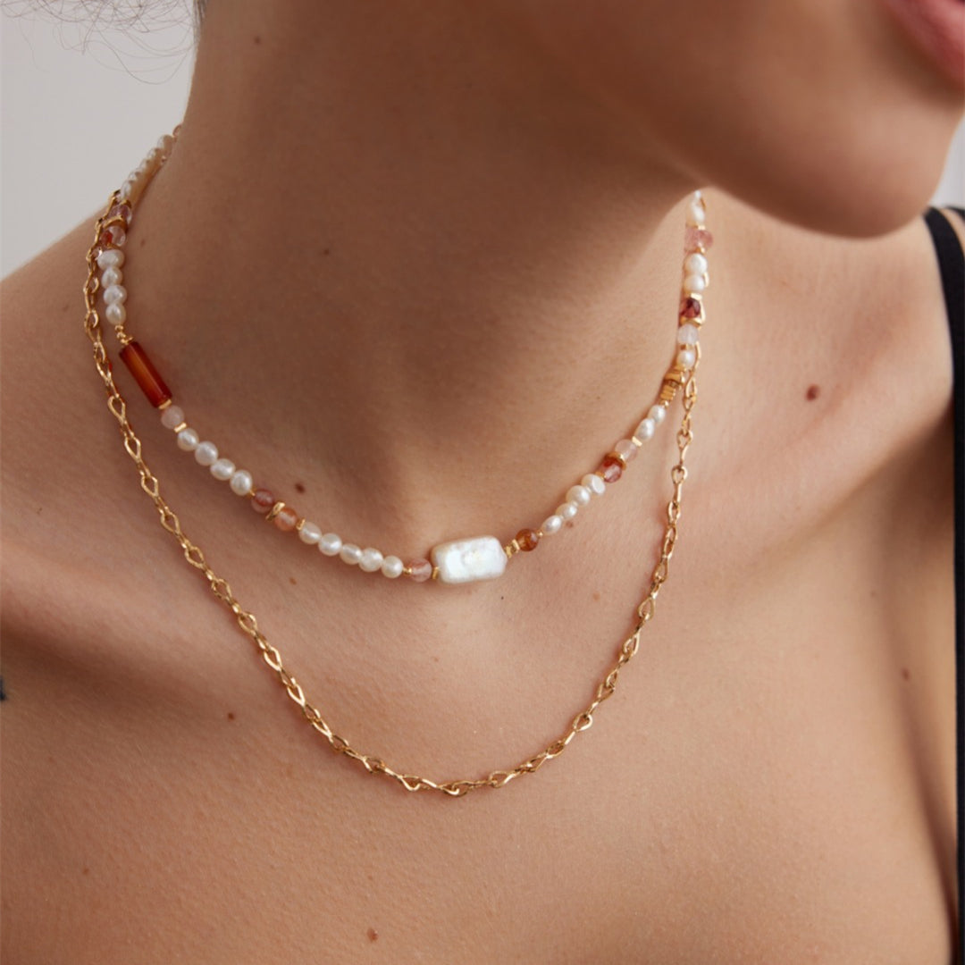 Strawberry Quartz Baroque Pearl Necklace