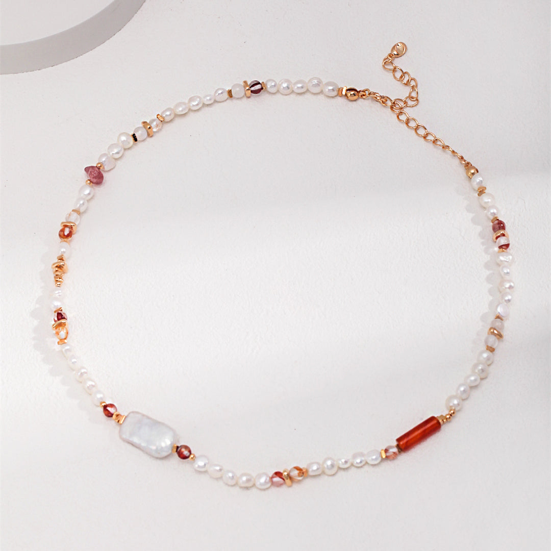 Strawberry Quartz Baroque Pearl Necklace
