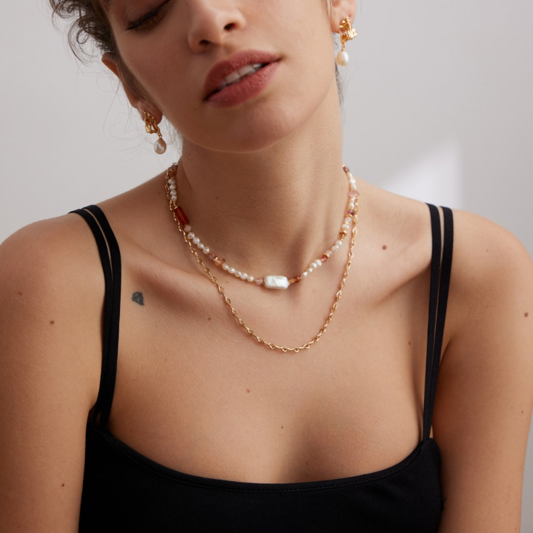 Strawberry Quartz Baroque Pearl Necklace