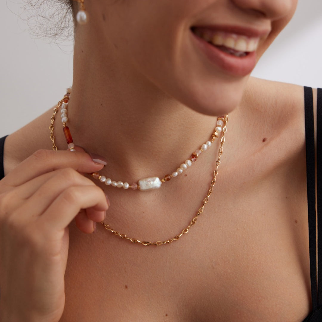Strawberry Quartz Baroque Pearl Necklace