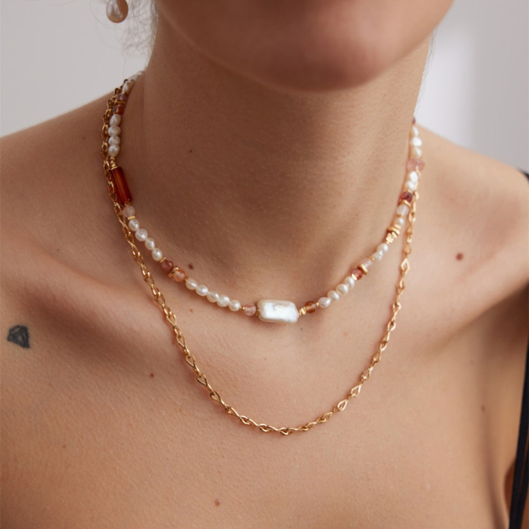 Strawberry Quartz Baroque Pearl Necklace
