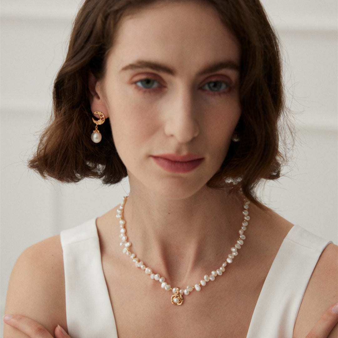 Gold Pearl Drop Earrings