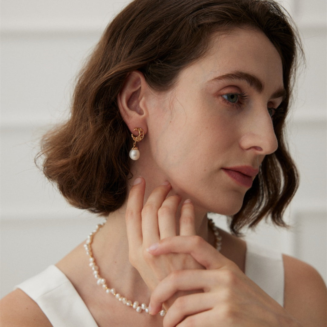 Gold Pearl Drop Earrings
