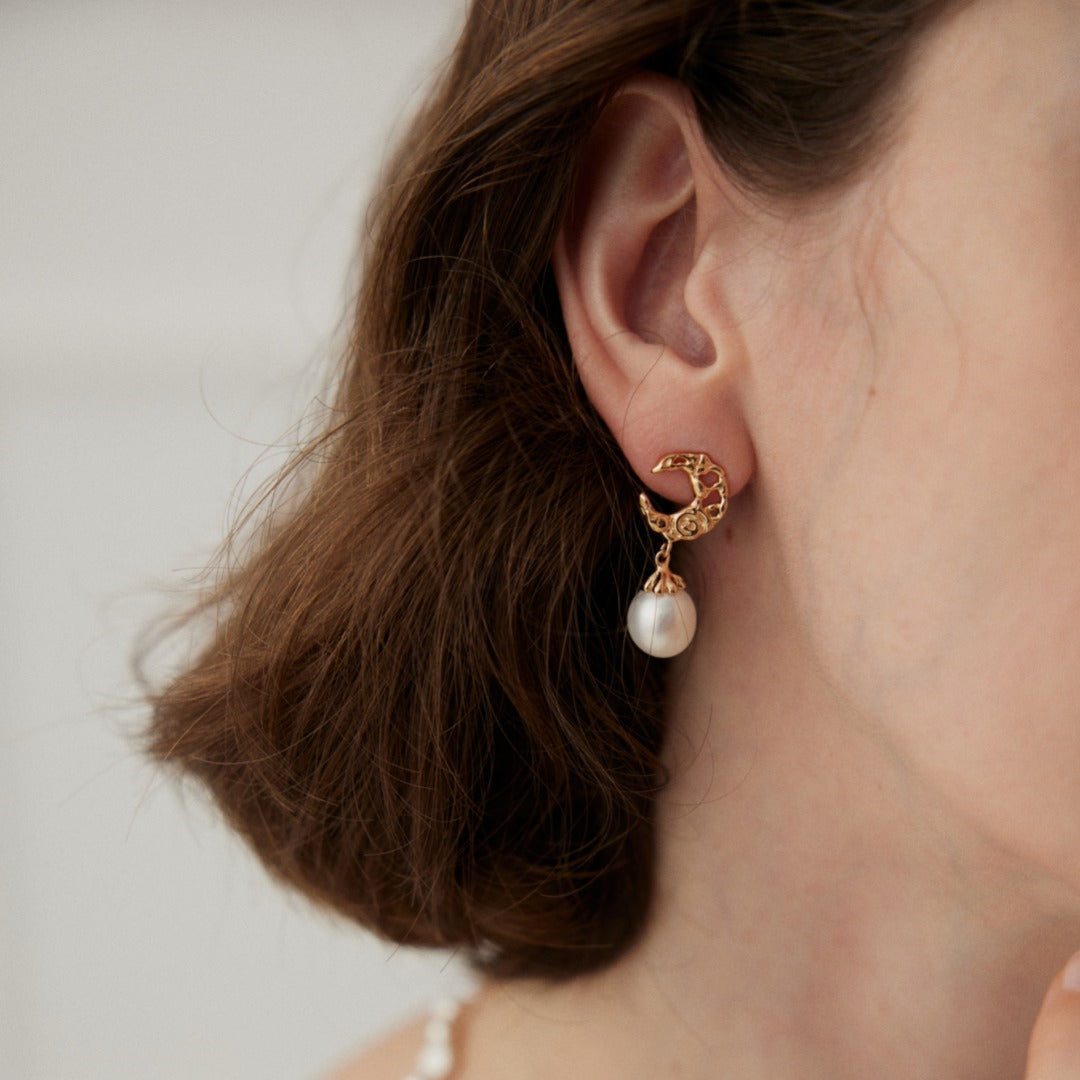 Gold Pearl Drop Earrings