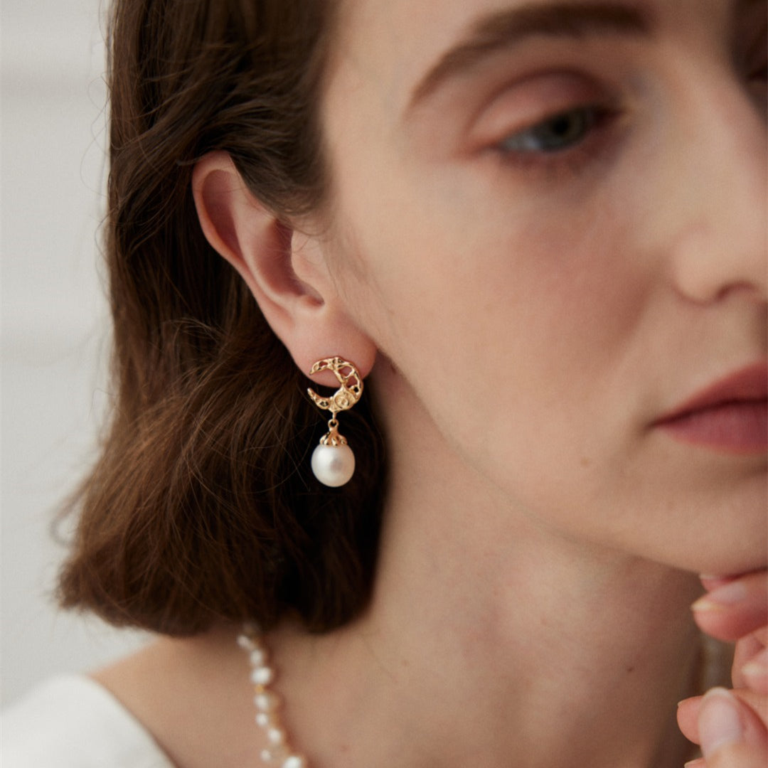 Gold Pearl Drop Earrings