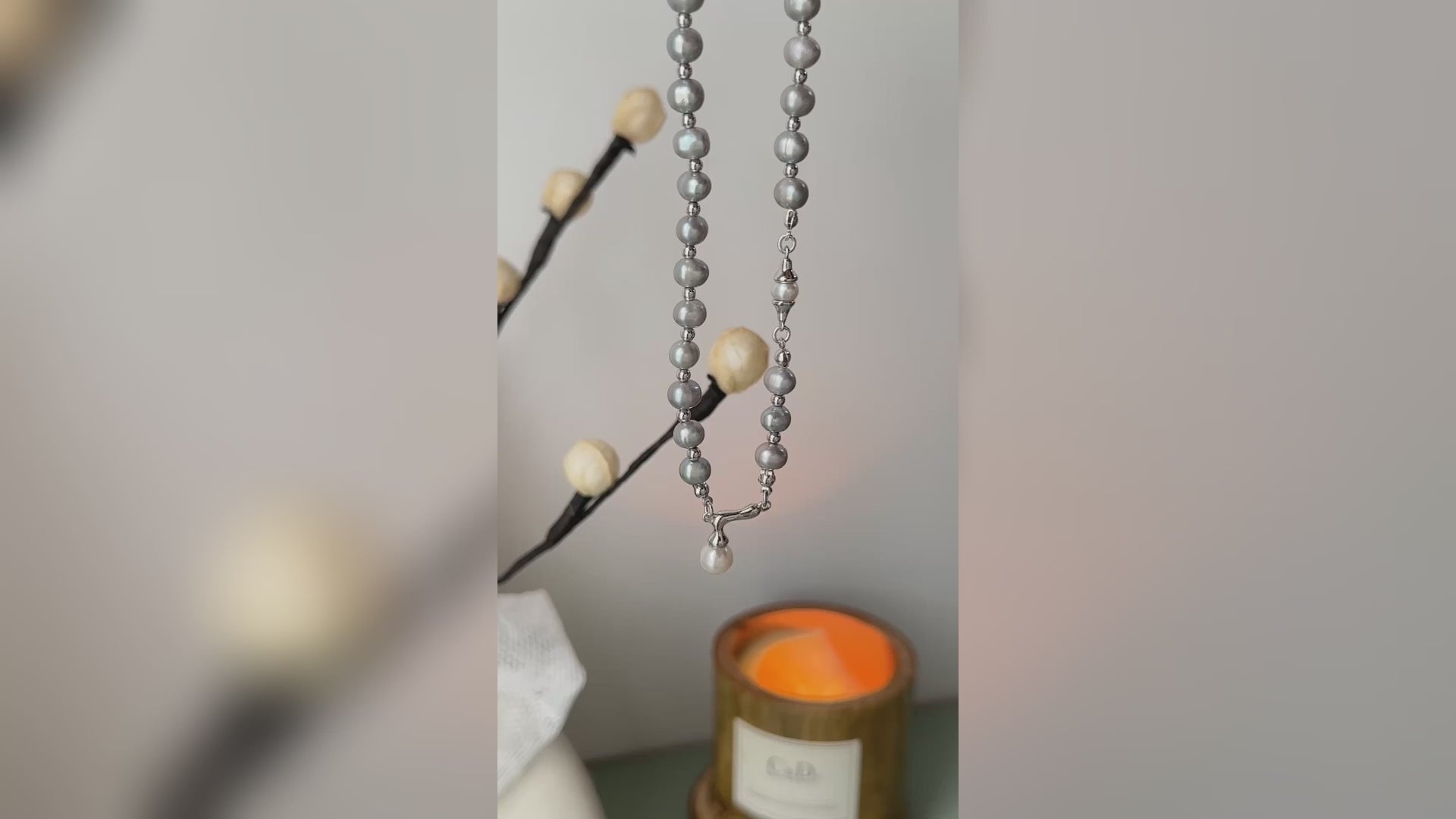 Gray Freshwater Pearl Necklace with White Pearl Pendant