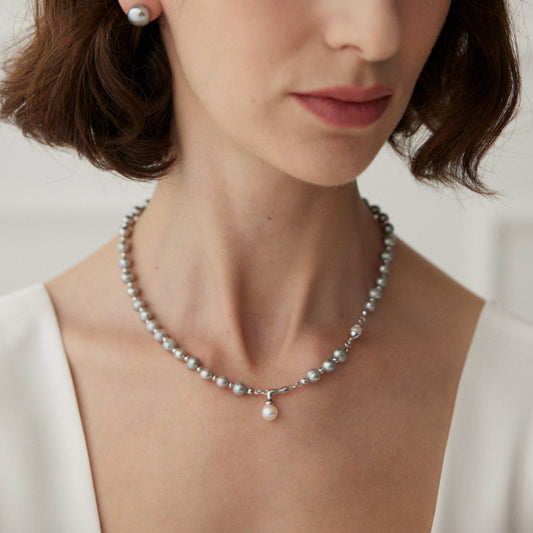 Gray Freshwater Pearl Necklace with White Pearl Pendant