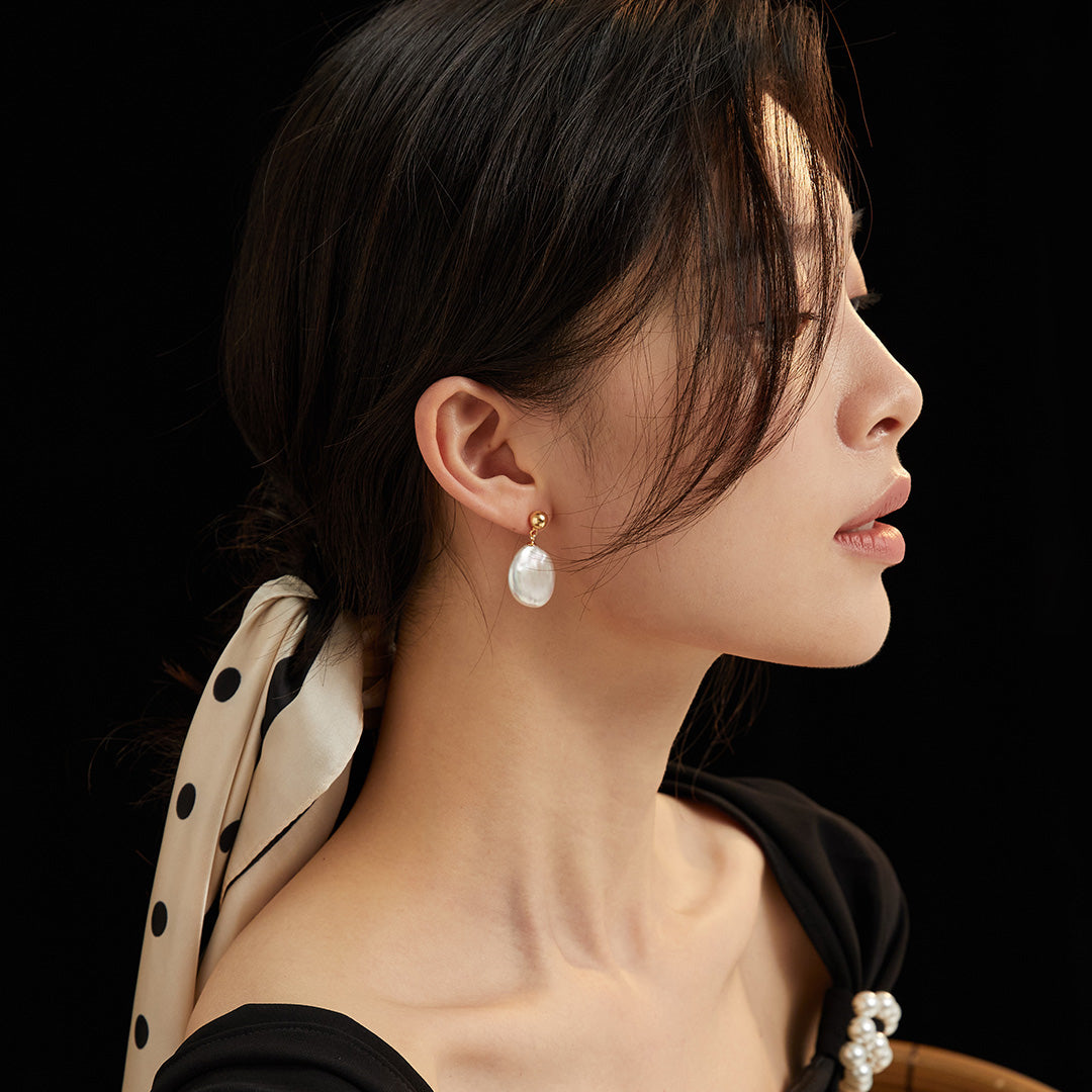 Baroque Pearl Drop Earrings Gold