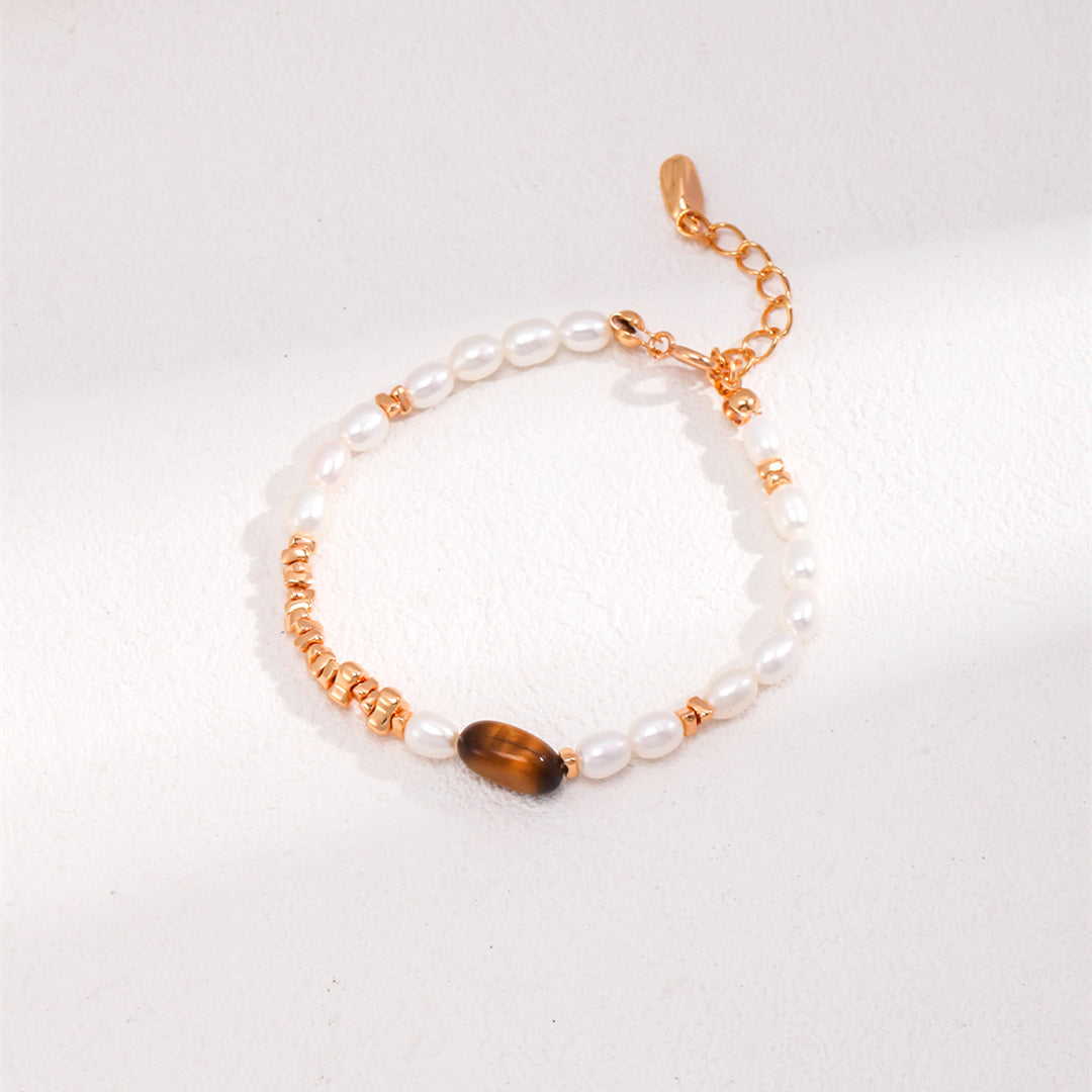 Freshwater Pearl Bracelet with Tiger Eye Stone