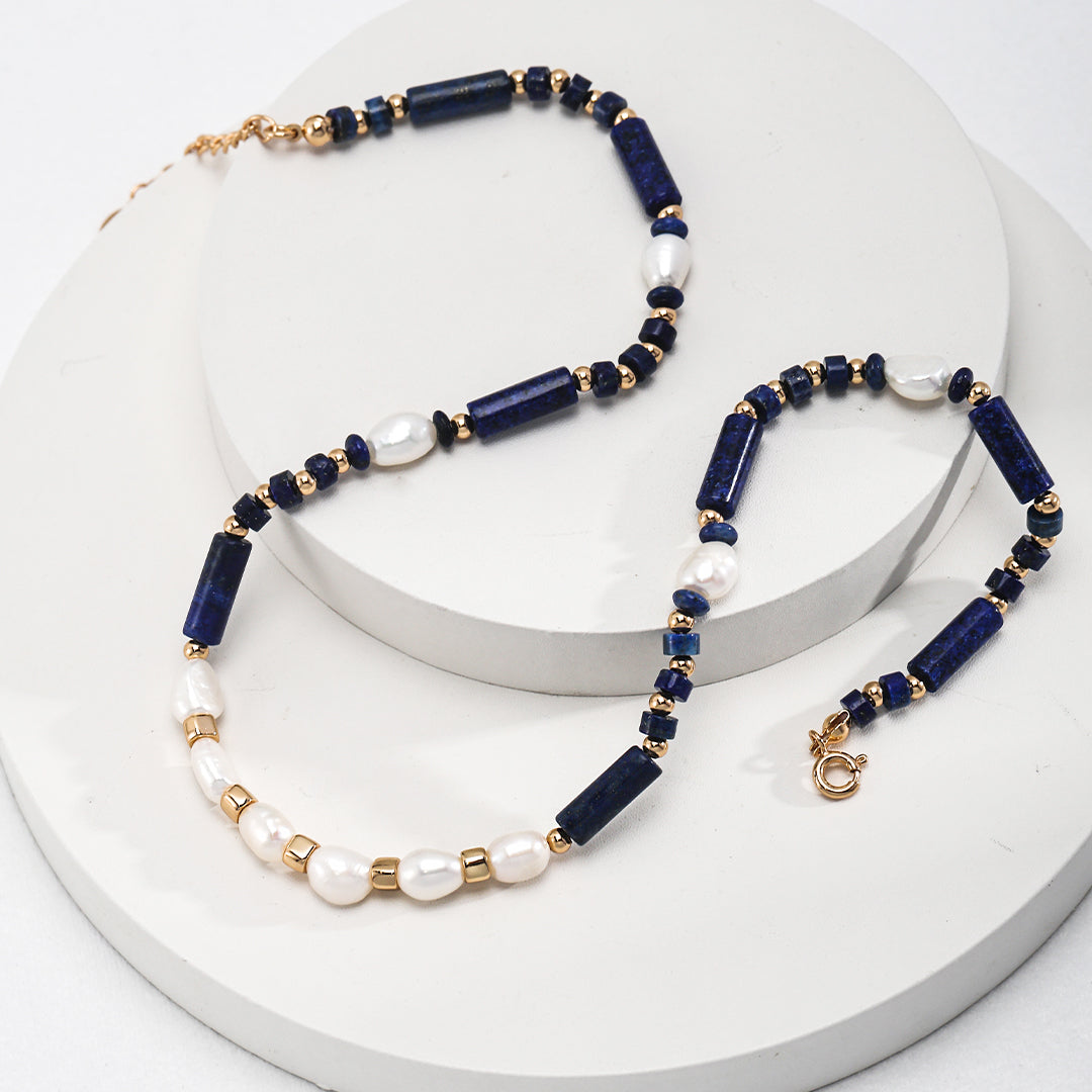 Freshwater Pearl and Lapis Lazuli Necklace