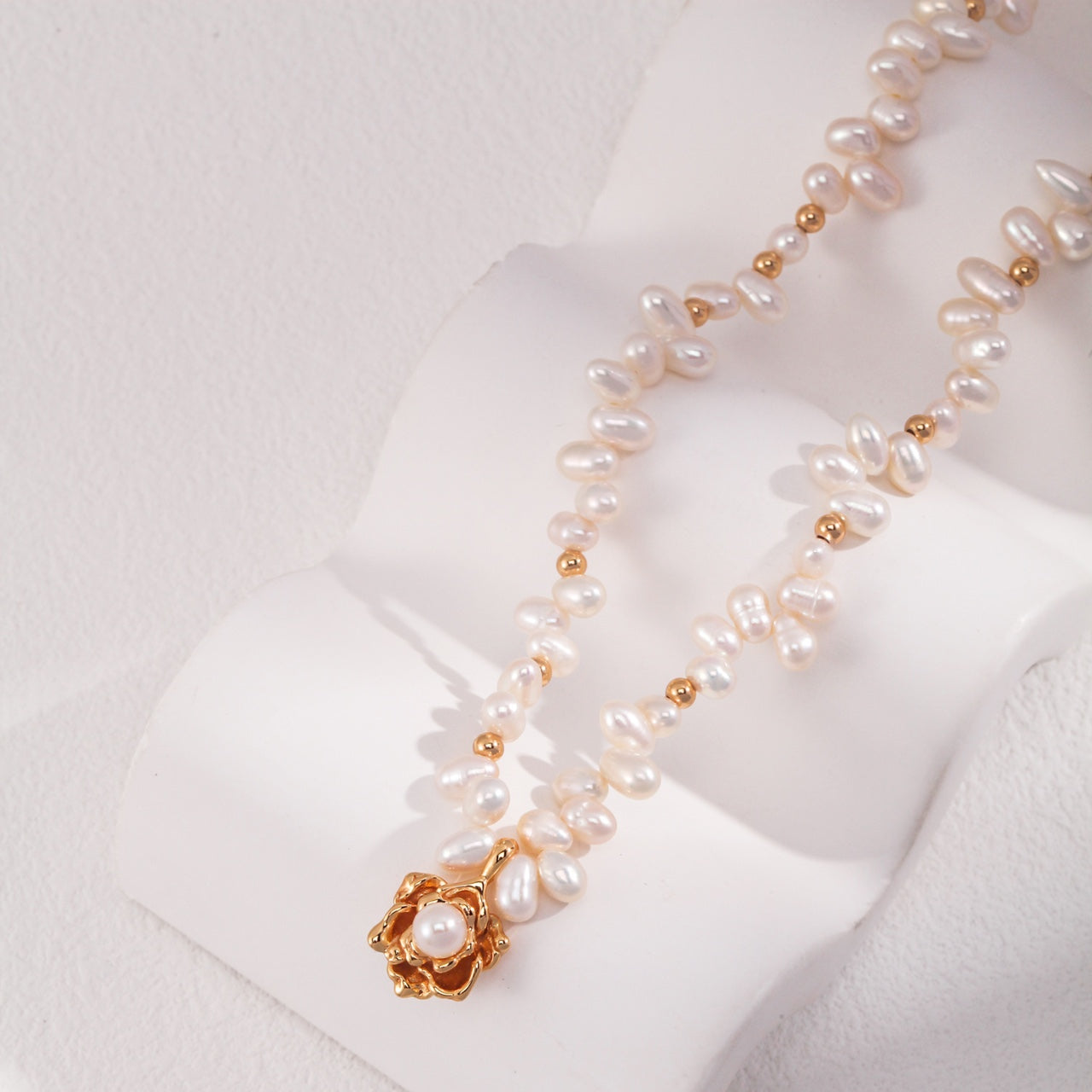 Freshwater Pearl Necklace with Camellia Pendant