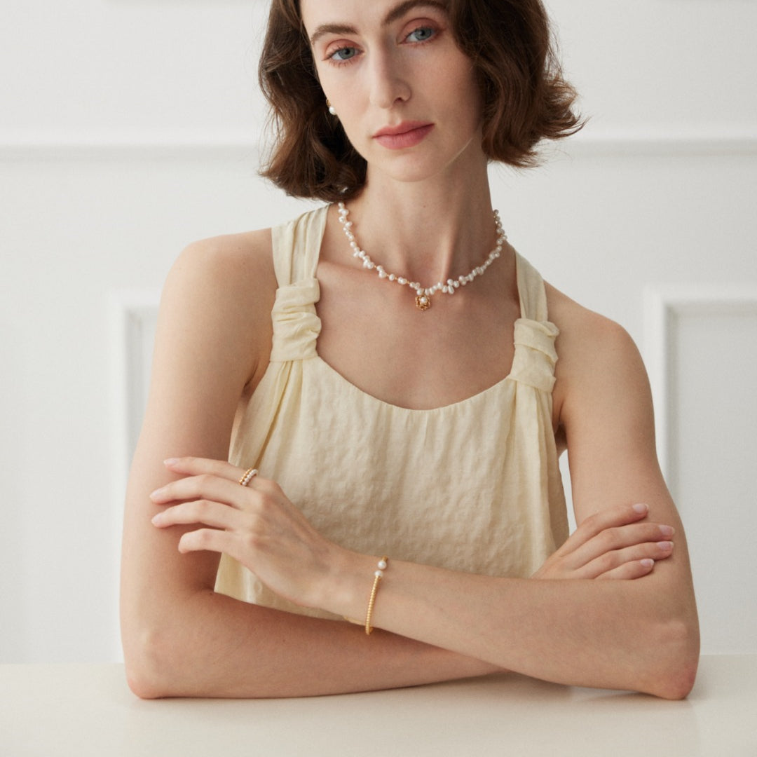 Freshwater Pearl Necklace with Camellia Pendant
