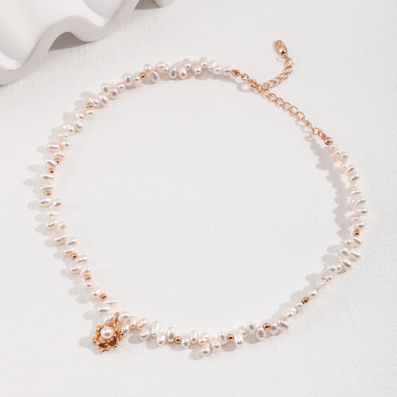 Freshwater Pearl Necklace with Camellia Pendant