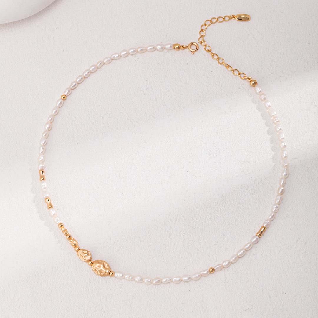 3.5mm Freshwater Pearl Necklace with 925 Sterling Silver Beads