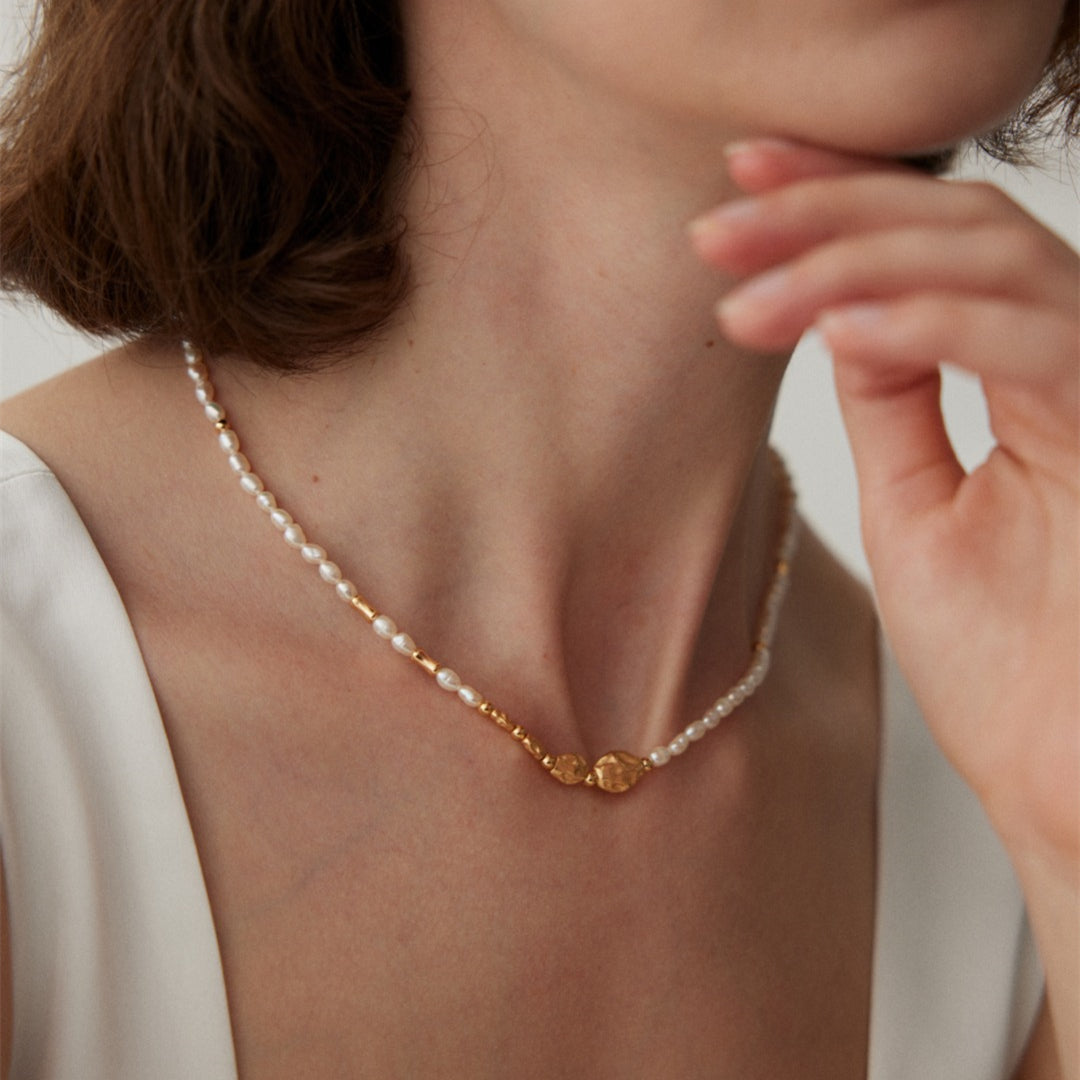3.5mm Freshwater Pearl Necklace with 925 Sterling Silver Beads