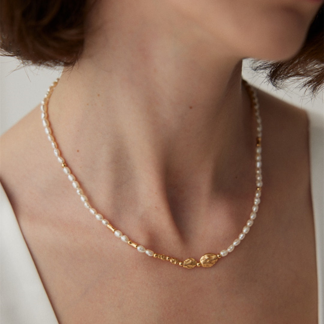 3.5mm Freshwater Pearl Necklace with 925 Sterling Silver Beads