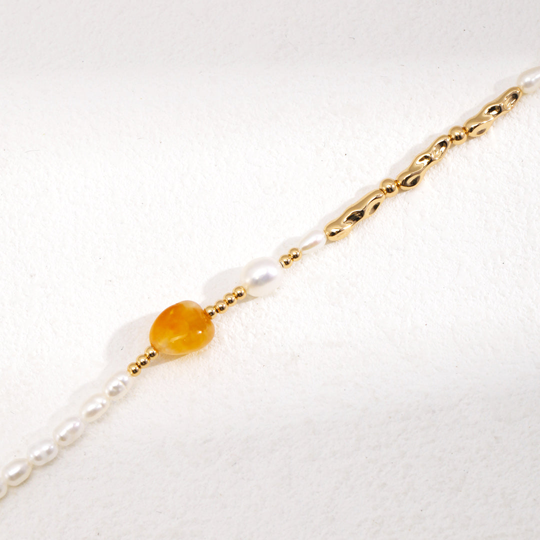 Freshwater Pearl Necklace  with Tiger Eye Pendant