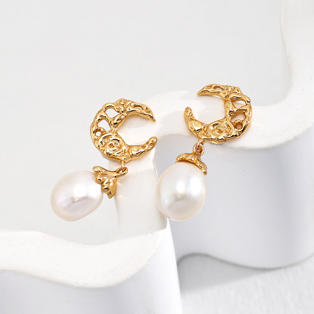 Gold Pearl Drop Earrings