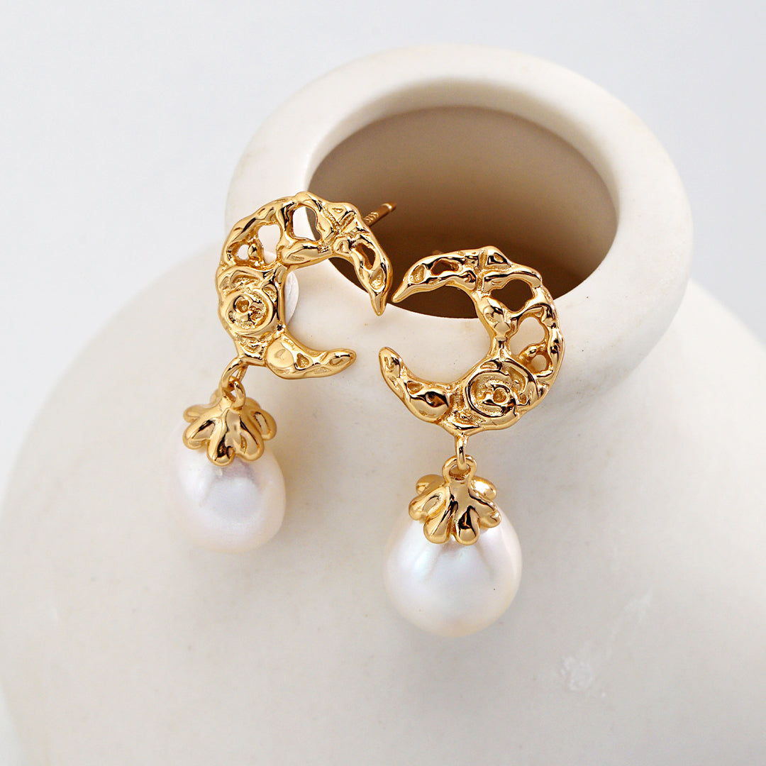 Gold Pearl Drop Earrings