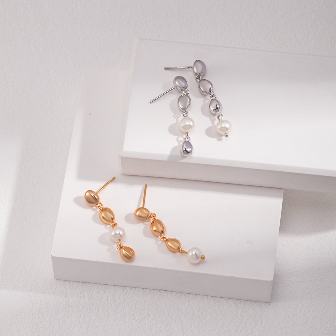 925 Sterling Silver Beads with Pearl Drop Earrings