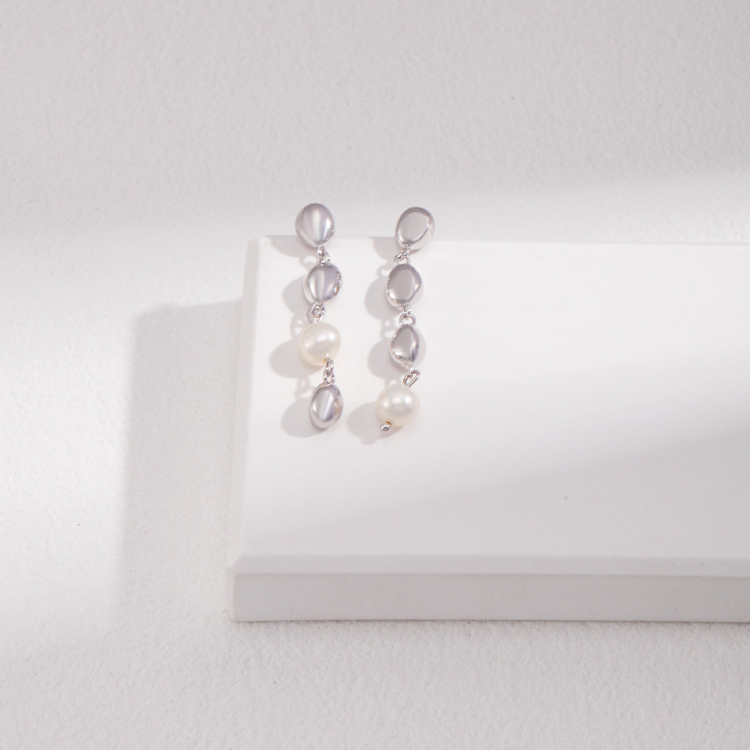 925 Sterling Silver Beads with Pearl Drop Earrings
