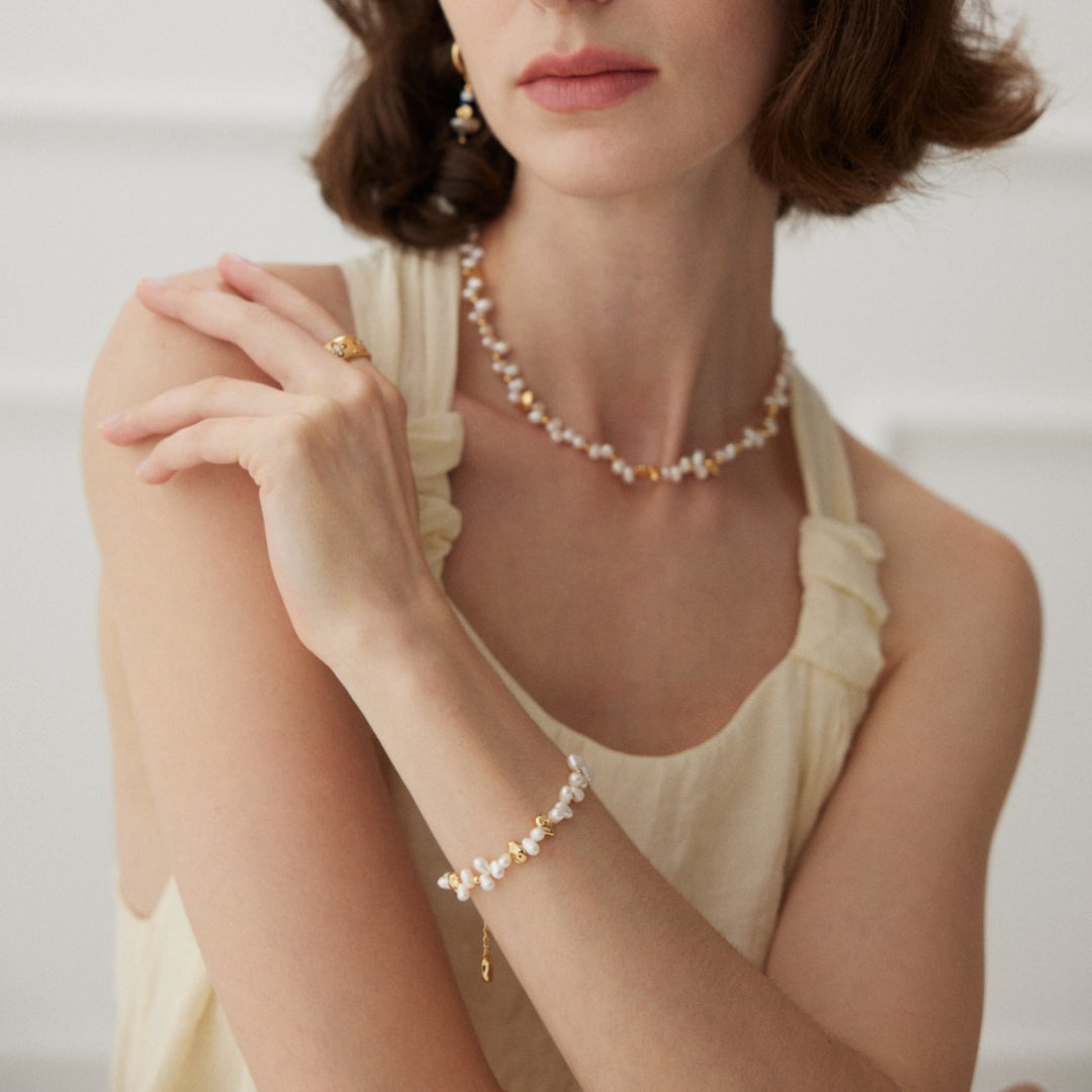 Freshwater Pearl Bracelet with 925 Sterling Silver Beads