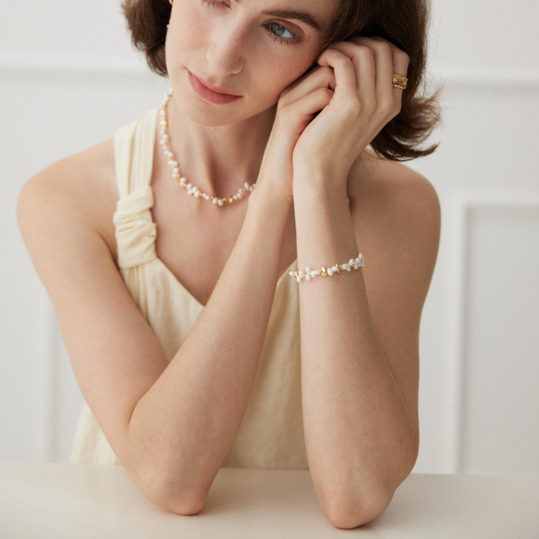 Freshwater Pearl Bracelet with 925 Sterling Silver Beads